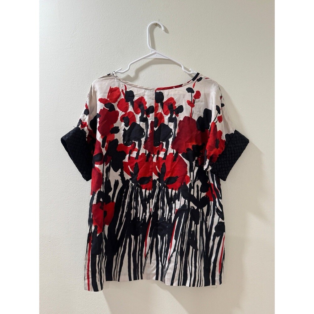 Kensie Women Short Sleeve Round Neck Floral Blouse Top Size Large 100 Silk